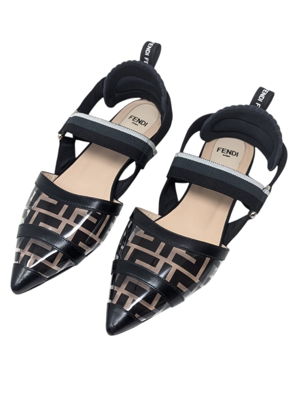 Fendi PVC Colibri Black Slingback Pointed Flats Size EU 37.5 - Picture 4 of 9